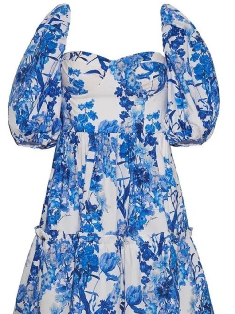 Cara Cara White Strapless Dress with Blue Floral Print